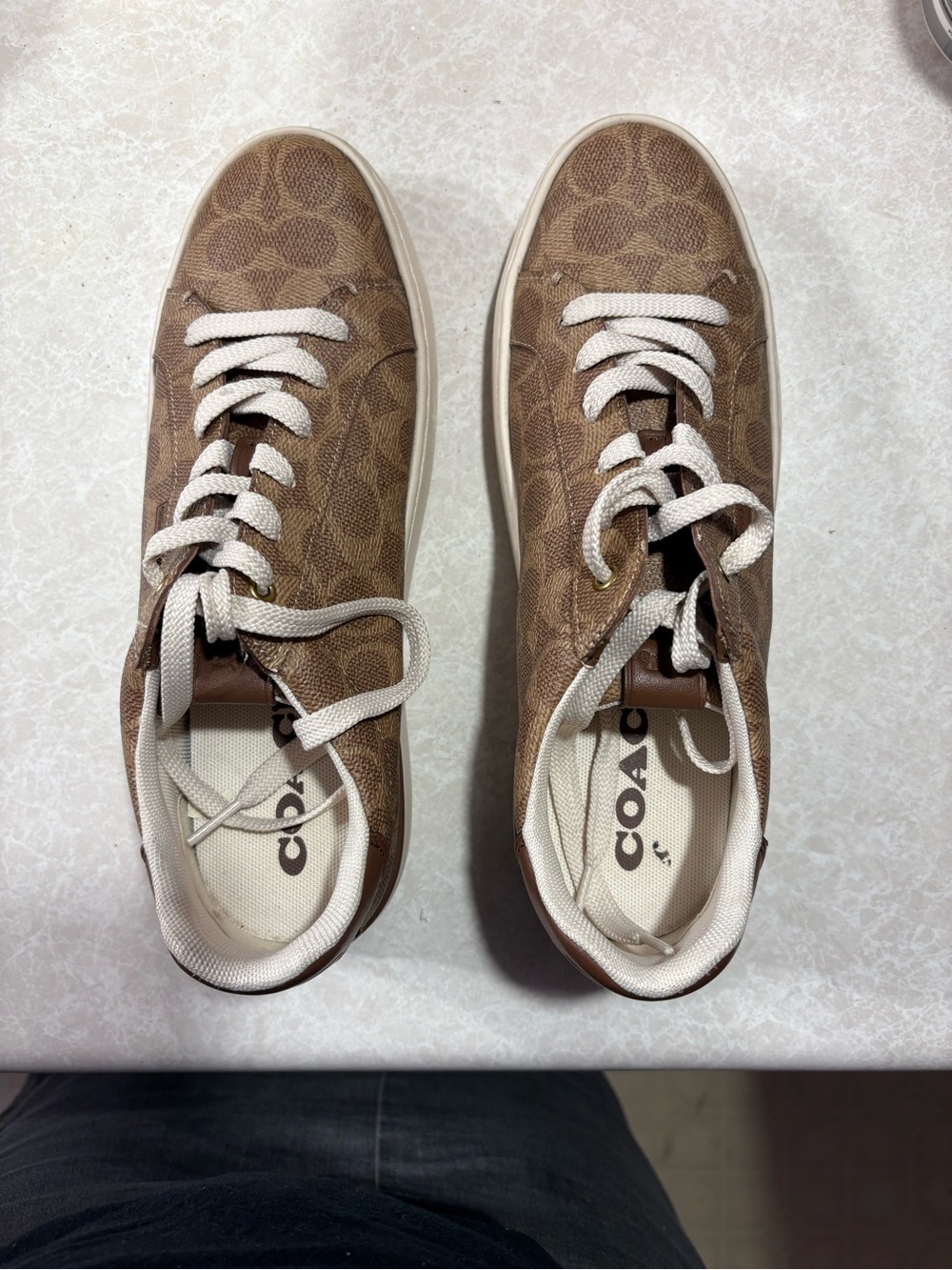 Coach Brown Signature Canvas Low-Top Sneakers with Cream Laces